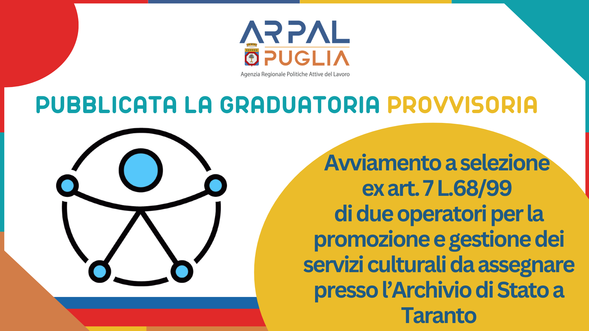 𝗔𝗿𝘁. 𝟳 𝗟. 𝟲𝟴/𝟵𝟵 - Avviamento a selezione per l’assunzione, a tempo indeterminato e pieno, di 2 𝘂𝗻𝗶𝘁𝗮̀ 𝗹𝗮𝘃𝗼𝗿𝗮𝘁𝗶𝘃𝗲 presso l’𝗔𝗿𝗰𝗵𝗶𝘃𝗶𝗼 𝗱𝗶 𝗦𝘁𝗮𝘁𝗼 𝗱𝗶 𝗧𝗮𝗿𝗮𝗻𝘁𝗼.